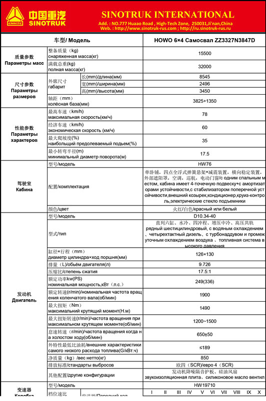 HOWO 6x4 самосвал --РОССИЯ